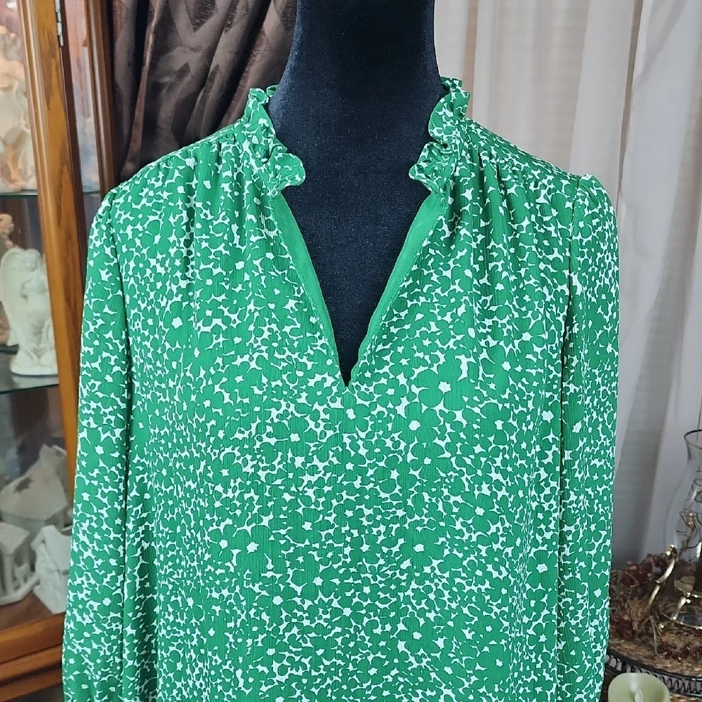 HOBBS LONDON | Elegant Green White Ditsy Floral Women's Mini Ruffle Dress | US 8 - Picture 3 of 12